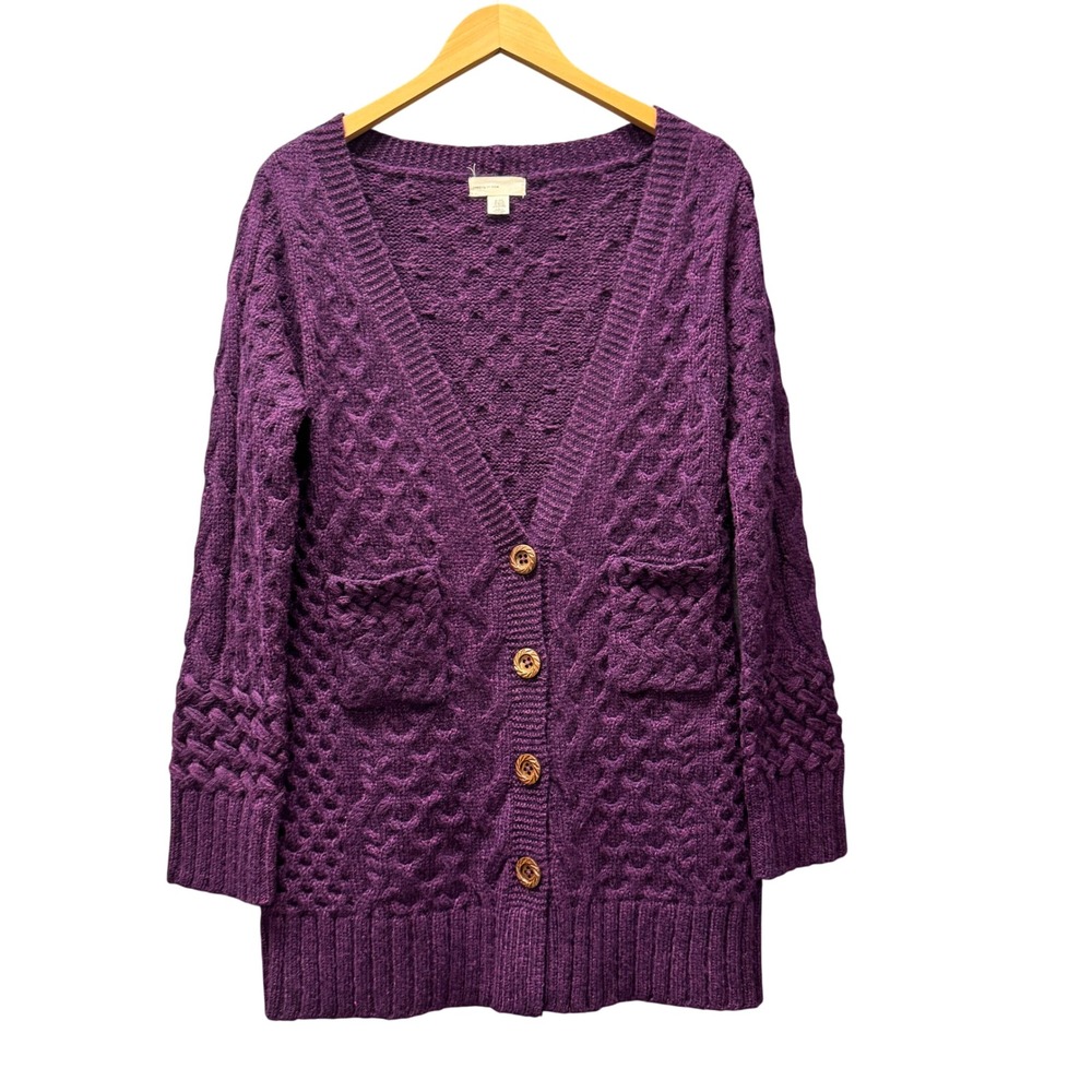 Sleeping on Snow‎ Cardigan Womens L Cable Knit Wool Mohair Blend Purple Sweater